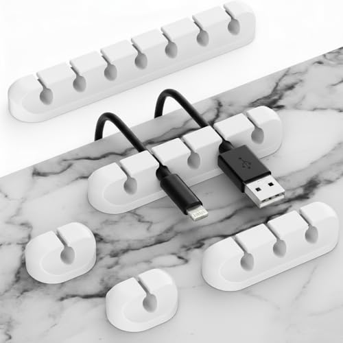 Desk Accessories for Charging Organizer - 5 Packs Grey Computer Desk Accessories and Adhesive Cord Organizer for Cable Holder Cleans Up Messy Wires at Home, Car and Office (7-5-3-1-1 Slots) - color: white
