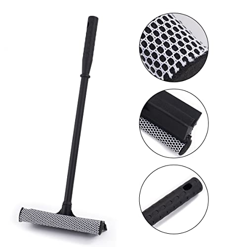 Matthew All Purpose Window Squeegee w/Premium Microfiber Cloth,Car Squeegee Windshield Cleaning Sponge and Rubber Squeegee,2-in-1 Window Cleaner Sponge(8'') and Soft Rubber with Pole 20''(1Pack) - size: 8'' Blade