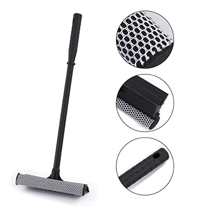 Matthew All Purpose Window Squeegee w/Premium Microfiber Cloth,Car Squeegee Windshield Cleaning Sponge and Rubber Squeegee,2-in-1 Window Cleaner Sponge(10'') and Soft Rubber with Pole 20''(1Pack) - size: 10'' Blade