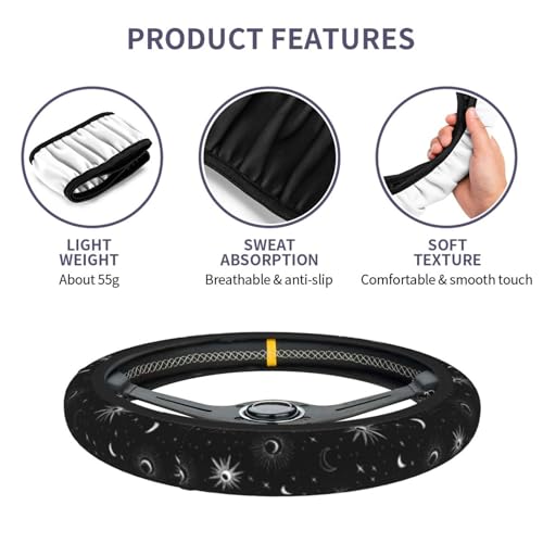 Star Moon Steering Wheel Cover Elastic Non-Slip Car Steering Wheel Covers with Seat Belt Shoulder Pad for Women Men - color: Star Moon