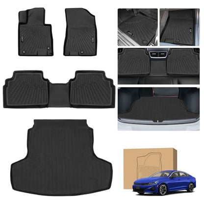 Peleus Floor Mats for Kia K5 (Only FWD Models) 2021-2025 2026 & Hyundai Sonata & Sonata Hybrid 2020-2025 2026,TPE All Weather Protection 2 Rows Car Floor Liners with Cargo Liner for KIA K5 - style: For Kia K5/Hyundai Sonata 2021-2025