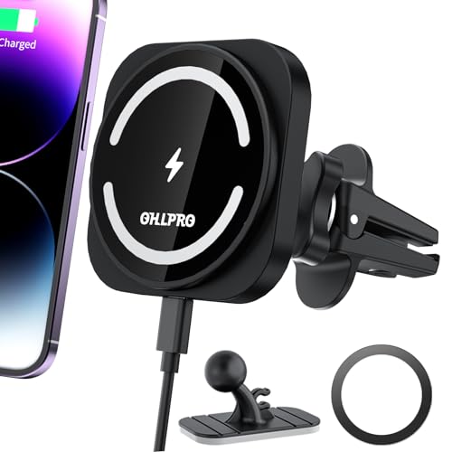 OHLPRO for Magsafe Car Charger for Women Men, Magnetic Wireless Car Mount for iPhone 17 Pro Max, 16/15 Series, 15W Fast Charging Phone Holder Vent and Dashboard - style: Black