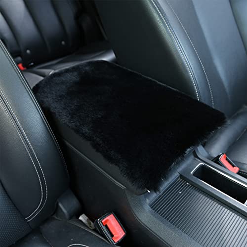 Fluffy Furry Armrest Cover for Car, Auto Center Console Cover Pad Car Soft Console Pad Wool Fur Armrest Seat Box Cover Protector Universal Fit for Most Vehicle, SUV (Black) - color: Black
