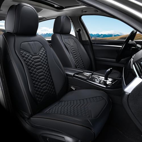 Coverado Car Seat Cover, Front Seat Cover, 2 Pack Universal Seat Covers for Cars, Breathable Nappa Leather Seat Cover, Waterproof Car Seat Protectors, Automotive Seat Covers Fit for Most Cars Black - color: Black, size: Front