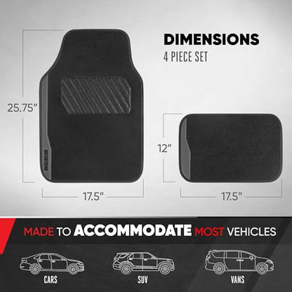 Motor Trend SpeedSeries Carpet Car Floor Mats Set - Versatile Fit for Cars, Trucks, SUVs, Vans Grey Trim Racing Design Car Mat Full Set Tapetes para Carro - Set of 4, Black & Gray Car Carpet Mats - color: Speed Series-Grey