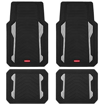 Rubbermaid Car Floor Mat, Heavy Duty All-Weather Car Mats Full Set with Dual-Tone Sliver Aluminum Inserts – Universal Fit, Anti-Slip Backing, Trim-to-Fit for Most SUV, Sedan, Van - color: Silver