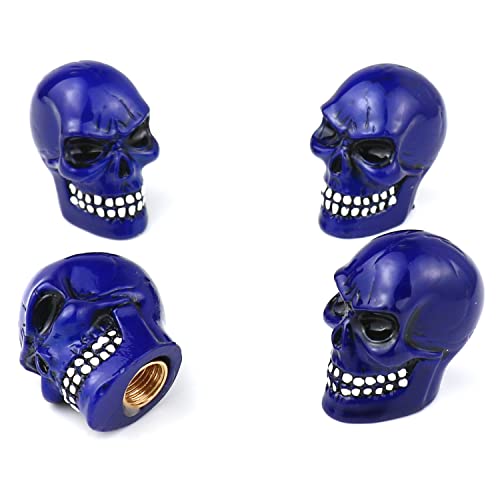 Cars Tires Valve Stem Caps Cover Dustproof Cool Skull Head Universal Fit Most of Cars SUV Bike Trucks Motorcycles 4 Pcs/Set (Blue) - color: Blue