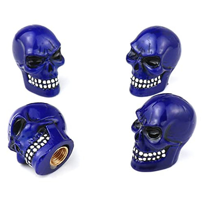 Cars Tires Valve Stem Caps Cover Dustproof Cool Skull Head Universal Fit Most of Cars SUV Bike Trucks Motorcycles 4 Pcs/Set (Blue) - color: Blue