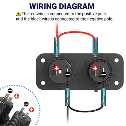 Cigarette Lighter Socket 12 Volt USB Outlet: PD 20W C and QC3.0 Car Port Aluminum Metal 12V Plug, 150W Charger Panel with Power Switch LED Voltmeter for Marine Boat RV Golf Cart - color: 2 in 1 - voltmeter