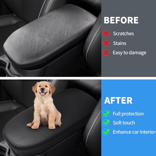 Car Center Console Armrest Cover Compatible with Toyota RAV4 2019-2025 Accessories, Premium Leather Arm Rest Box Lid Cover, Middle Console Cover (Black) - size: 2021-2024 Toyota RAV4