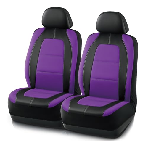 Road Comforts Car Seat Cover, Leather Car Seat Covers, Front Low Back Sport Seat Covers, Airbag Compatible, Universal Fits for Most Cars (Purple) - color: Purple Front Seat, size: Front Seat