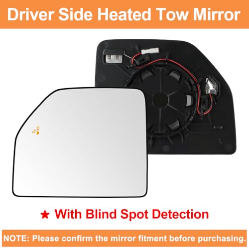 Senzeal Driver Side Heated Mirror Glass with Blind Spot Detection BLIS for Ford F150 2015-2020 Ford F250 F350 F450 F550 2017-2022 Upper Tow Mirror (Left Side) - size: Driver Upper Side with Blind Spot (Left)