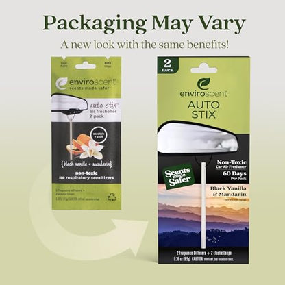 Enviroscent Non-Toxic* Car Air Freshener Auto Stix® - Fragrance Lasts Up to 180 Days - Includes Auto Stix® Diffusers & Elastic Loops - Mother’s Day Gift for Mom - Black Vanilla & Mandarin (Pack of 3) - size: 3 Count (Pack of 2)