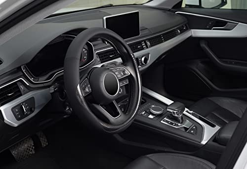 KAFEEK Carbon Fiber Steering Wheel Cover, Universal 15 inch Black,Anti-Slip, Odorless - color: Black-3, size: Standard Size[14.5"-15"]