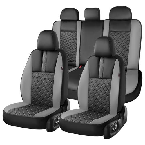 Coverado Car Seat Covers Full Set, Automotive Leather Seat Covers for Car，Universal Fit Front Back Seat Cover, Non-Slip Waterproof Breathable Car Seat Protector - color: BlackGray, size: FullSet