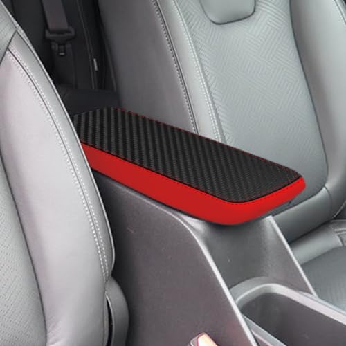 for 2020-2024 Buick Encore GX Accessories Car Armrest Cover Waterproof Center Console Pad Scratch Resistance Box Cover Leather Protector Pad(Carbon Fiber + Red) - color: Carbon Fiber + Red