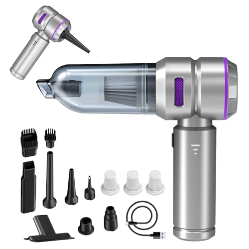 Car Vacuum Portable Cordless 20000pa High Power 4-in-1 Handheld Vacuum Cordless Rechargeable, Portable Vacuum with 3 Reusable Filter, Small Vacuums for Car Home Office & Pet(Silver Purple) - color: Silver Purple