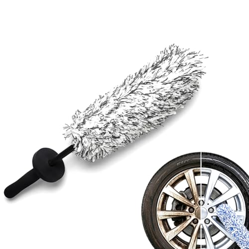 Wheel Barrel Brush,2026 New Long Handle Microfiber Wheel Brush Car Duster Exterior,Car Duster Interior Multipurpose Cleaning Tool (Black/1pcs) - color: Black/1pcs