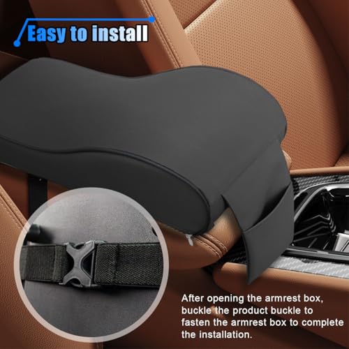 Car Armrest Cushion, Memory Foam Car Center Console Pillow Cushion with Phone Holder Storage Bag, Leather Arm Rest Pillow Cover, Universal Car Armrest Pad Accessories (Black) - color: Black