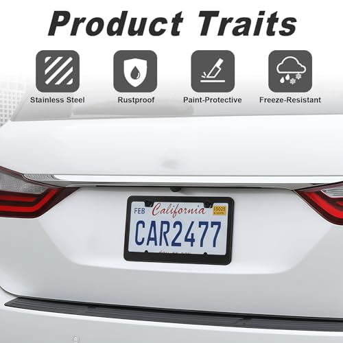 2PCS Black Stainless Steel License Plate Frames with 2 Holes, Metal Car License Plate Cover with Screw Caps, Slim Edge Universal Fit for Cars, Trucks, SUVs, and RVs - color: Black, size: 2 Holes