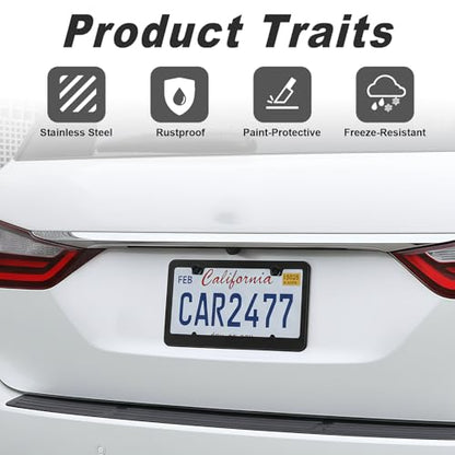 2PCS Black Stainless Steel License Plate Frames with 2 Holes, Metal Car License Plate Cover with Screw Caps, Slim Edge Universal Fit for Cars, Trucks, SUVs, and RVs - color: Black, size: 2 Holes