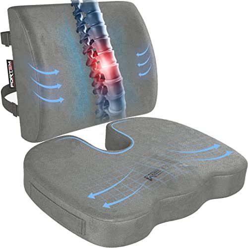 FORTEM Seat Cushion, Office Chair Cushion, Lumbar Support Pillow for Office Chair, Memory Foam Sciatica Coccyx Tailbone Pressure Pain Relief, Car Sitting Pad, Washable Non Slip - color: Grey Velour, size: Large