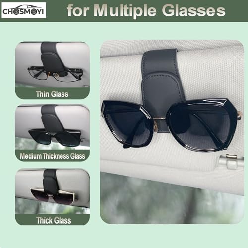CHOSMOYI Magnetic Leather Sunglass Holder for Car, Sunglasses Clip for Car Visor, Auto Interior Accessories Universal for Different Size Eyeglasses (Black)