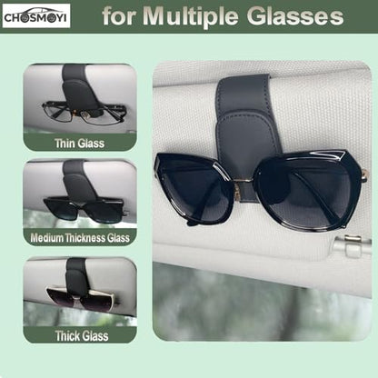 CHOSMOYI Magnetic Leather Sunglass Holder for Car, Sunglasses Clip for Car Visor, Auto Interior Accessories Universal for Different Size Eyeglasses (Black)