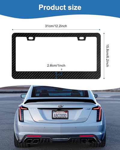 Carbon Fiber License Plate Frames- Black Plastic Car Tag Holder, 2 Pack 2 Hole Front Rear Bracket with Screw Caps and Car Door Handle Stickers - style: Black-Wide Frame