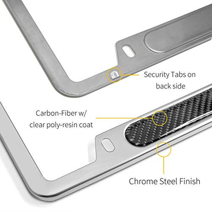 iPick Image for - Chevrolet Camaro SS Real Carbon Fiber Nameplate Chrome Stainless Steel License Plate Frame