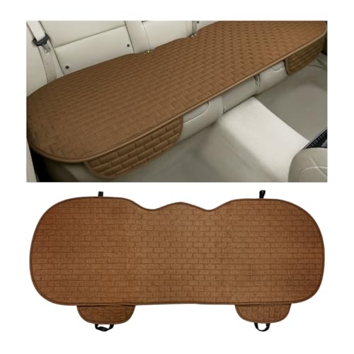 KVAEY Linen Back Car Seat Cover, Anti-Slip Long Bottom Rear Seat Cover Protector with Storage Pockets, Breathable Linen Rear Bench Seat Protector Cushion Pad for Most Vehicles (Brown, Back) - color: Brown, size: Back
