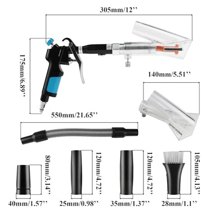 GOCCIDA 2in1 Car Interior Detailing Air Blow Gun & vacunm Gun,Multi-Purpose Cleaning Gun Detachable Sprinkler Head for Automotive Detailing, Carpet, Upholstery, Surface Cleaning - color: Black
