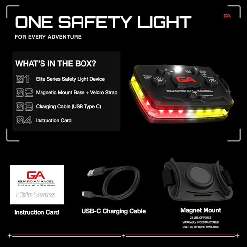 Guardian Angel Elite Series Safety Light - (Red/Yellow Front & Red/Yellow Rear) - Rechargeable, Magnetic, Hands-Free Wearable LED Light for First Responders, Firefighters, Rescue Ops & Industrial PPE - color: RedYellow/RedYellow, size: 1-Pack