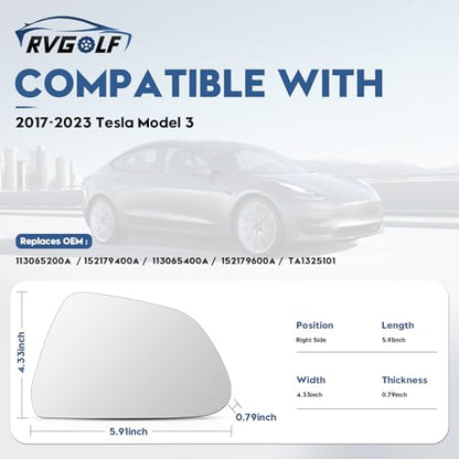 Blind Spot Mirrors for Tesla Model 3 2017-2023, Power Heated Mirrors for Anti-Fog with Passenger Right Side Mirror Replacement, Durable Backing Plate 113065200A 152179400A - size: 17-23 Model 3