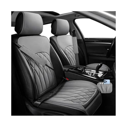 2 PCS Leather Front Car Seat Covers, Sideless Auto Seat Covers with Storage Pocket & Seatbelt Pads, Universal Waterproof Vehicle Seats Protectors for Most Front Seats (Gray) - color: Gray
