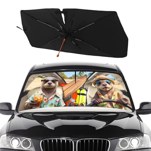 Socira Funny Sea Otters Car Windshield Sunshade Umbrella Foldable Visor Umbrella Sun Shade Cover Sunshade Front Window Cover Car Accessories Blocks Uv Rays (57" X 30") - color: Color-0705-7, size: 57X31 Inch