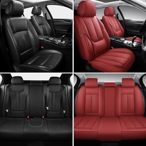 MINGBRON Leather Car Seat Covers,Car Seat Covers Full Set,Automotive Seat Covers 6 Seats,Fit for Most Cars SUV and Most Sedans Red - color: Red 3, size: 5 Seat Covers (Front & Rear)