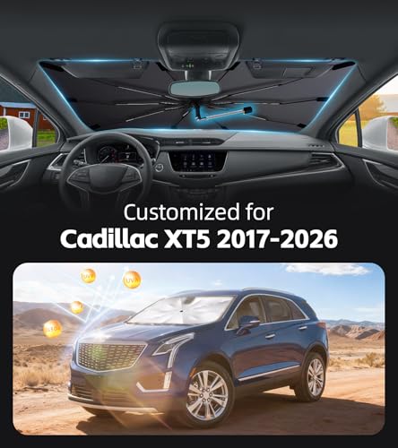 Windshield Sun Shade for Cadillac XT5 2017-2026 with 360° Rotating Shaft, Custom Fit Umbrella Sunshade for UV Blocking, Interior Heat Protection, Easy Storage - size: Fit for Cadillac XT5 2017-2026