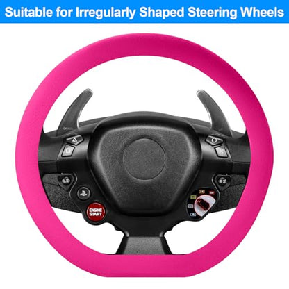 Spurtar Hot Pink Car Steering Wheel Cover Women, Hot Pink Car Accessories Cute Soft Silicone Leather Texture Steering Wheel Protector, Fit Diamenter 15" - 16.5"