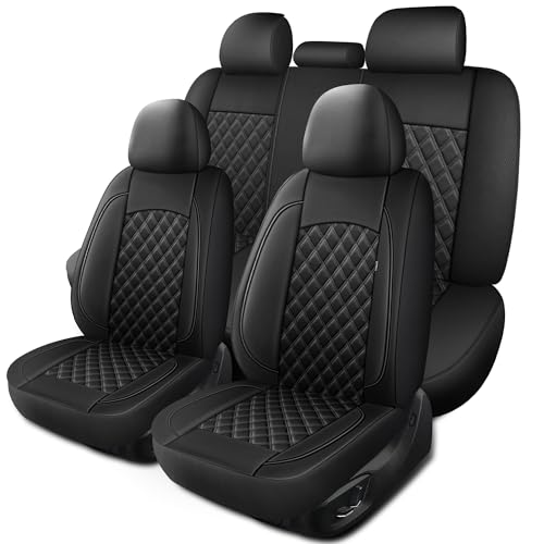 HChengkikz Car Seat Covers Full Set, Breathable and Waterproof Napa Leather Car Seat Cover, Interior Universal Fit for Cars, Sedans, SUVs, Vans, Trucks (Full Seat, Black) - color: N3 Black, size: Full Set
