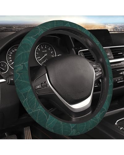 Steering Wheel Cover Accessories Neoprene Cover Non-Slip Breathable Easy to Install Suitable for Women Men Girls for Car SUV Van Truck Universal 14.5-15.5 Inch Dark Green Palm - color: Dark Green Palm, size: 14.5-15.5 inch