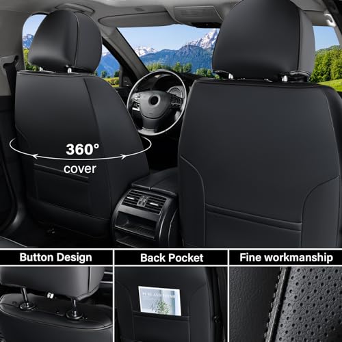 Coverado Car Seat Cover Full Set, Black Seat Covers Front Seats Back Seat Covers, Nappa Leather Waterproof, Car Seat Cushion, Car Seat Protector Universal Fit Most Cars - color: Z-Black, size: Fullset