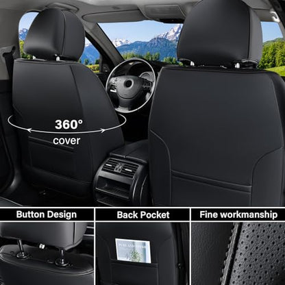 Coverado Car Seat Cover Full Set, Black Seat Covers Front Seats Back Seat Covers, Nappa Leather Waterproof, Car Seat Cushion, Car Seat Protector Universal Fit Most Cars - color: Z-Black, size: Fullset