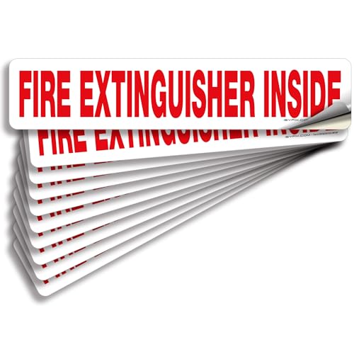 iSYFIX Fire Extinguisher Inside Signs Stickers for Vehicles – 10 Pack 12x2.5 Inch – Self-Adhesive Vinyl Decals, Laminated for UV, Weather, Scratch, Fade Resistance, for Cars, Trailers and Trucks - color: White, size: 12x2.5 (10 Pack)