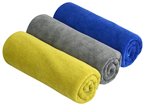 SINLAND Microfiber Gym Towels Super Absorbent Compact Travel Workout Towel Quick Dry Camping Sweat Towel for Sports Beach Swimming Backpacking Hiking and Yoga Men Women 16 Inch X 32 Inch - color: Blue Orichid+slate Grey+chartreuse