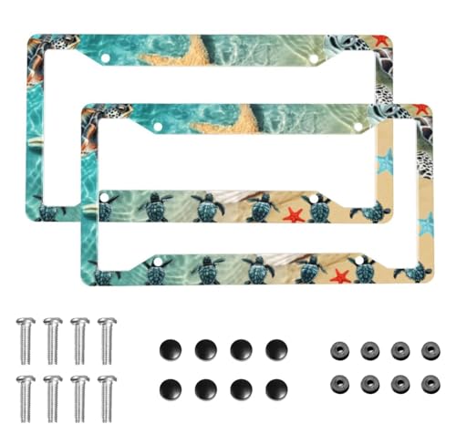 Sea Turtle Starfish License Plate Frame 2 Pack License Plate Holder Universal Aluminum License Plate Cover Car Accessories Decor with Screw for Women Men 12.3 x 6.3 Inch - color: Sea Turtle