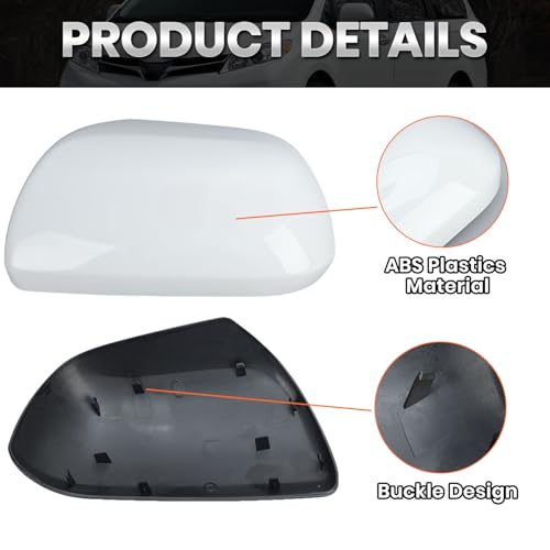 Compatible with 2012-2020 Toyota Sienna Left Side Mirror Cover Cap, White Driver Side Clip-on Mirror Cap Replacement Without Turn Signal Light Replaces for 87945-08021-A1 - color: Left White