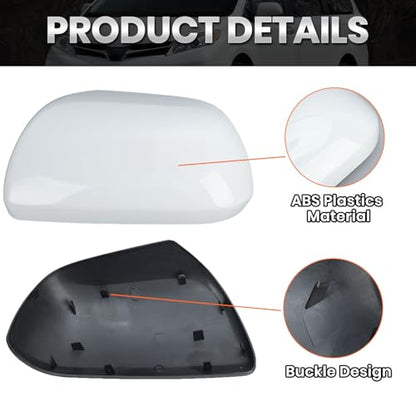 Compatible with 2012-2020 Toyota Sienna Left Side Mirror Cover Cap, White Driver Side Clip-on Mirror Cap Replacement Without Turn Signal Light Replaces for 87945-08021-A1 - color: Left White