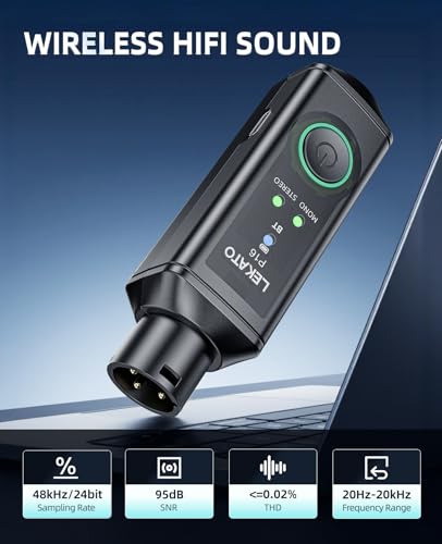 LEKATO XLR Bluetooth Receiver, Wireless BT Adapter, Bluetooth 5.3, 48kHz/24bit, for Mixing Console Desk, Audio Mixers, PA Speakers, DJ Systems, 165ft Range, 15H Battery Life (2 Pack for Stereo)