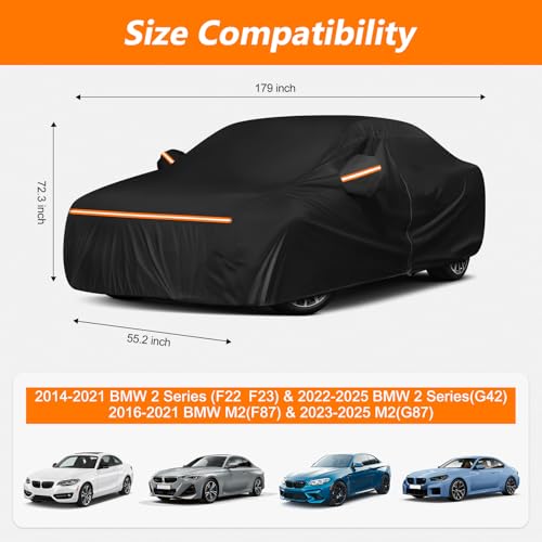 Car Cover for BMW 2 Series /M2/M250i/250i/i/220i 2014-2025, Waterproof 210D Oxford Cloth and Cotton Cover Outdoor Full Car Covers with Zipper Windproof Heavy Duty All Weather Protection - size: for BMW 2 Series 2014-2025